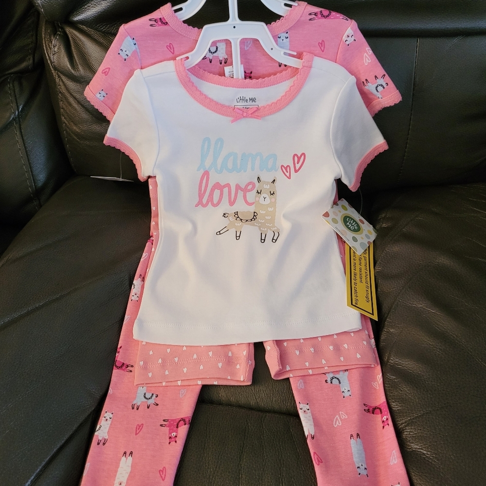 🆕️ 4 Pc Pink Llama PJs Pajama Set / Little Me Toddler Girls 24 Months